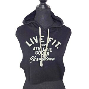 Live Fit LVFT Women's Black Sleeveless Hooded Crop Top, Size Small